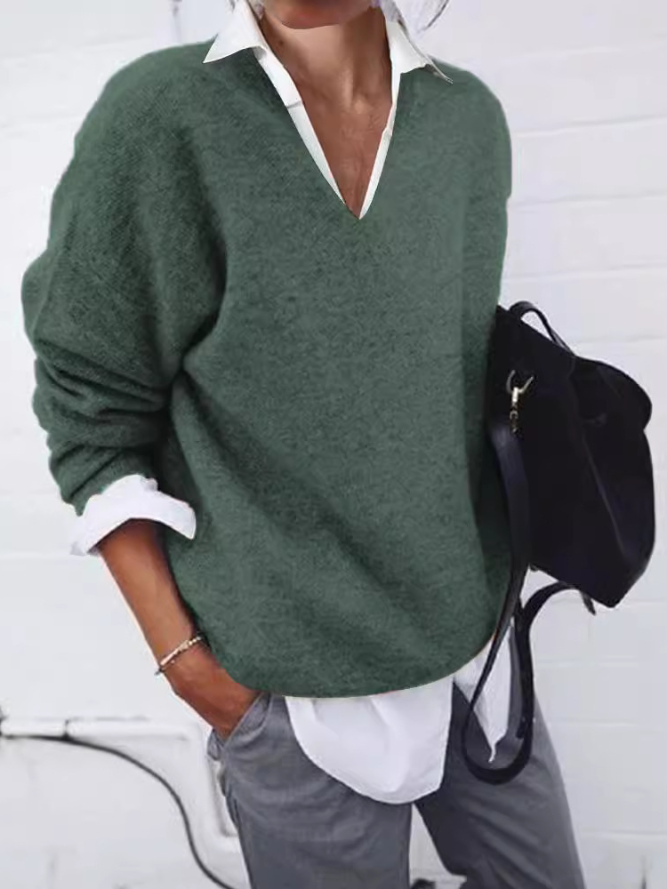 Simple V Neck Knitted Sweater