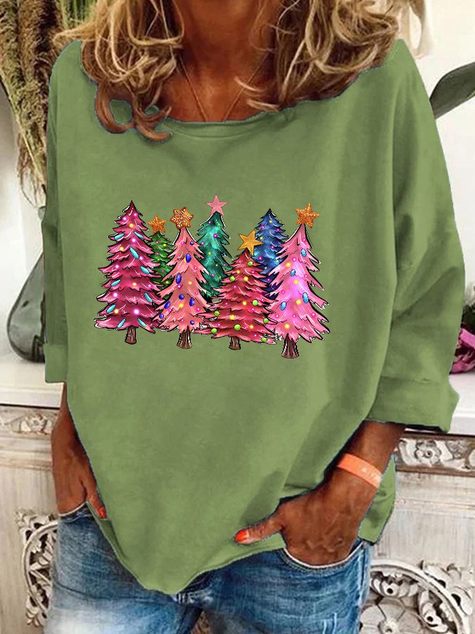 Pink Tree Christmas Casual Sweatshirt