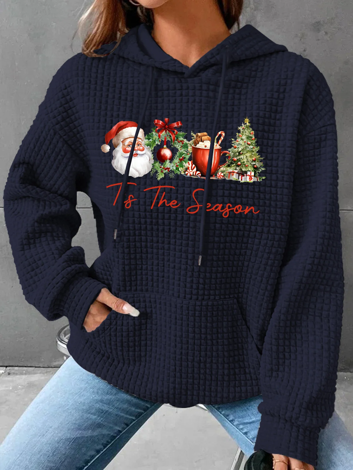 Christmas Tis the Season Cozy Simple Loose Hoodie