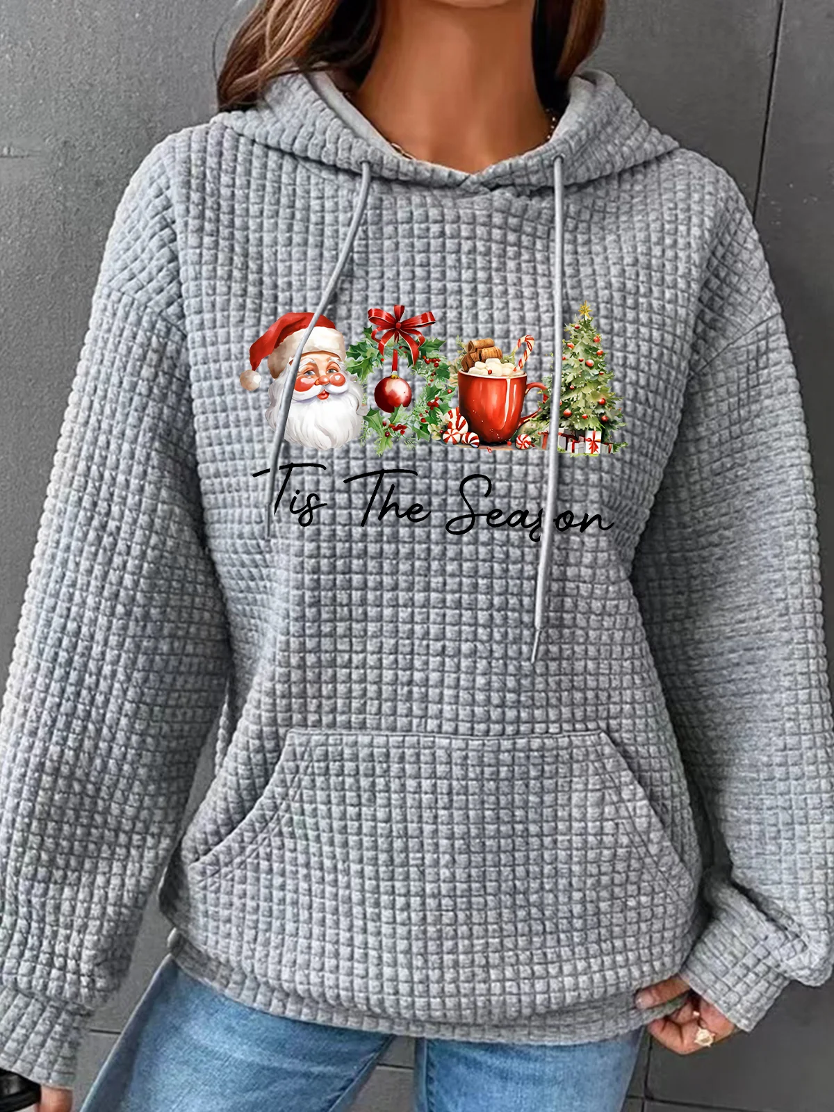 Christmas Tis the Season Cozy Simple Loose Hoodie