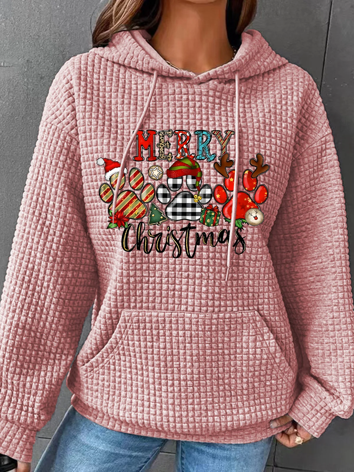 Christmas Dogs Paws Simple Loose Hoodie