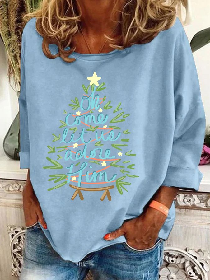 Oh Come Let Us Adore Him Nativity Christmas Casual Sweatshirt