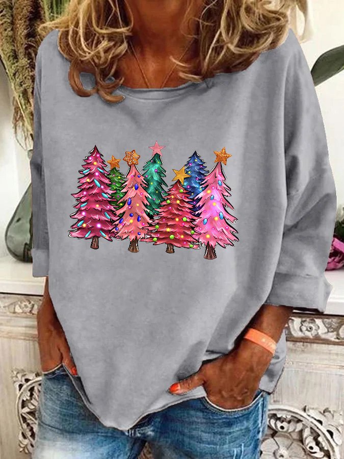 Pink Tree Christmas Casual Sweatshirt