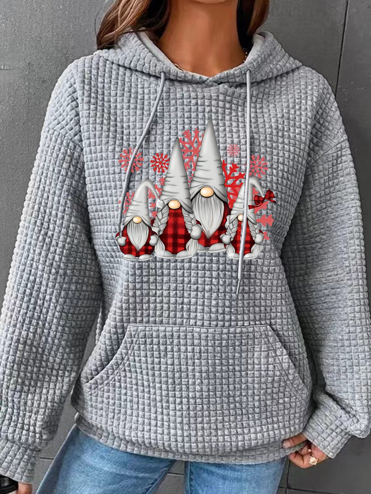 Gnomes Buffalo Plaid Christmas Gnomes Simple Loose Hoodie