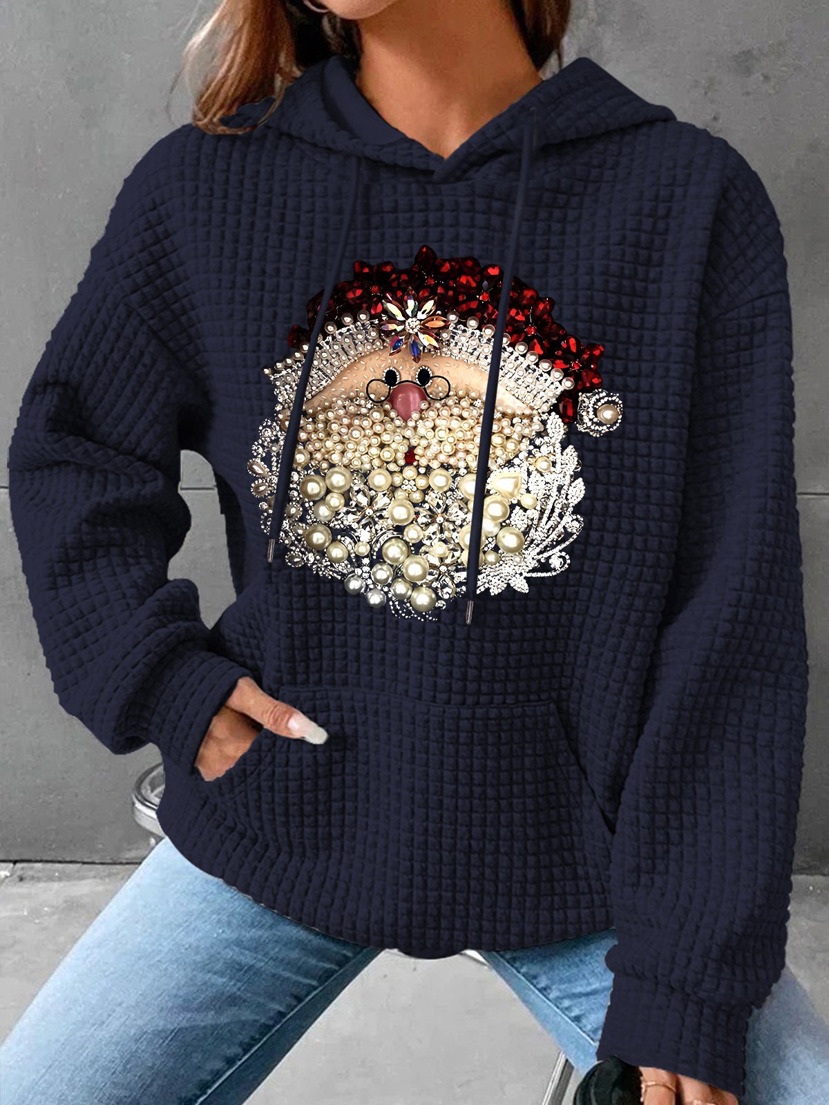 Christmas Santa Claus Jewel Art 3D Print Simple Loose Hoodie