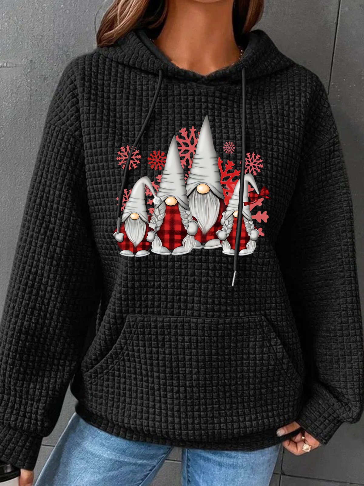 Gnomes Buffalo Plaid Christmas Gnomes Simple Loose Hoodie