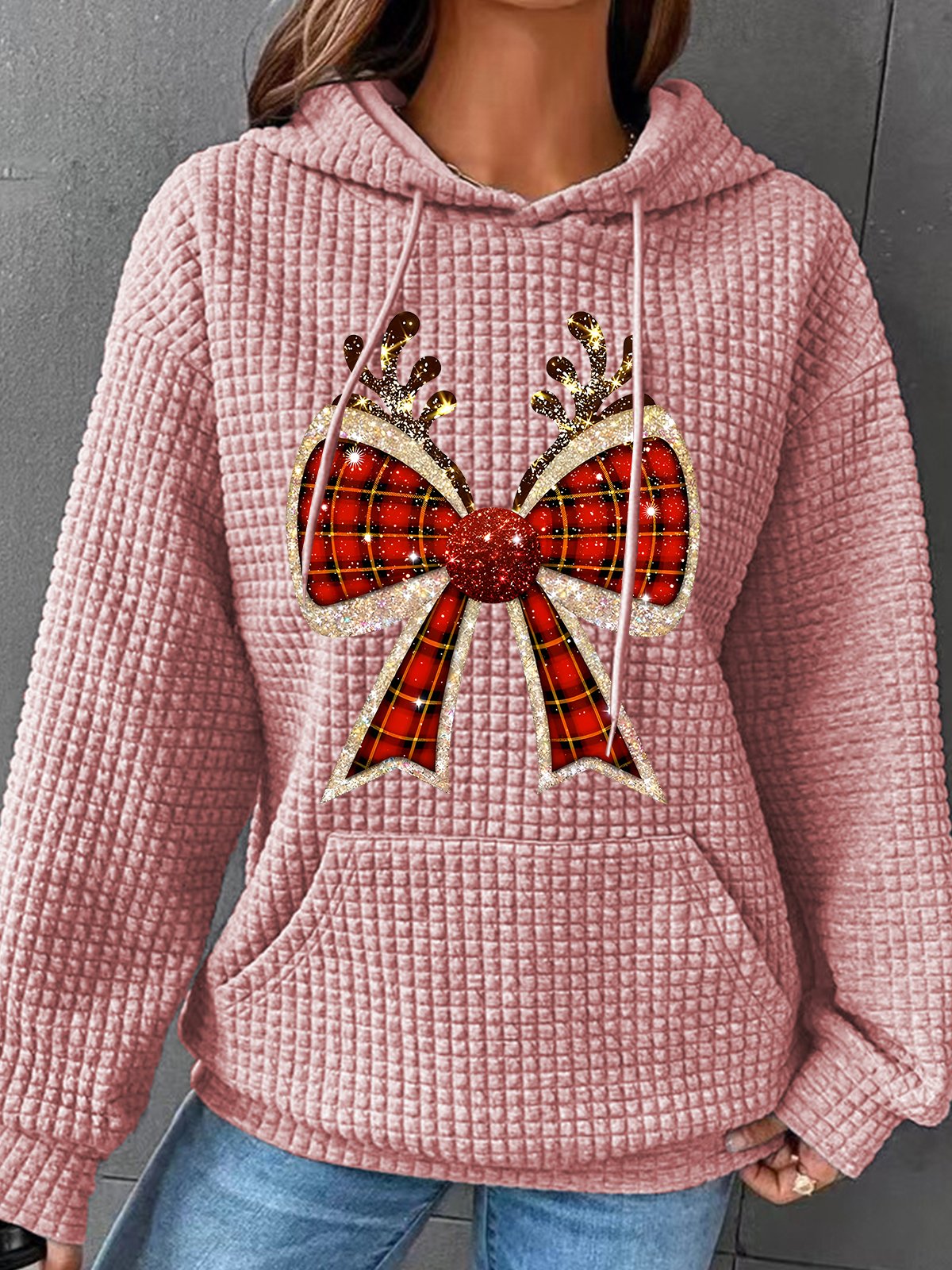 Christmas Coquette Bow Simple Loose Hoodie