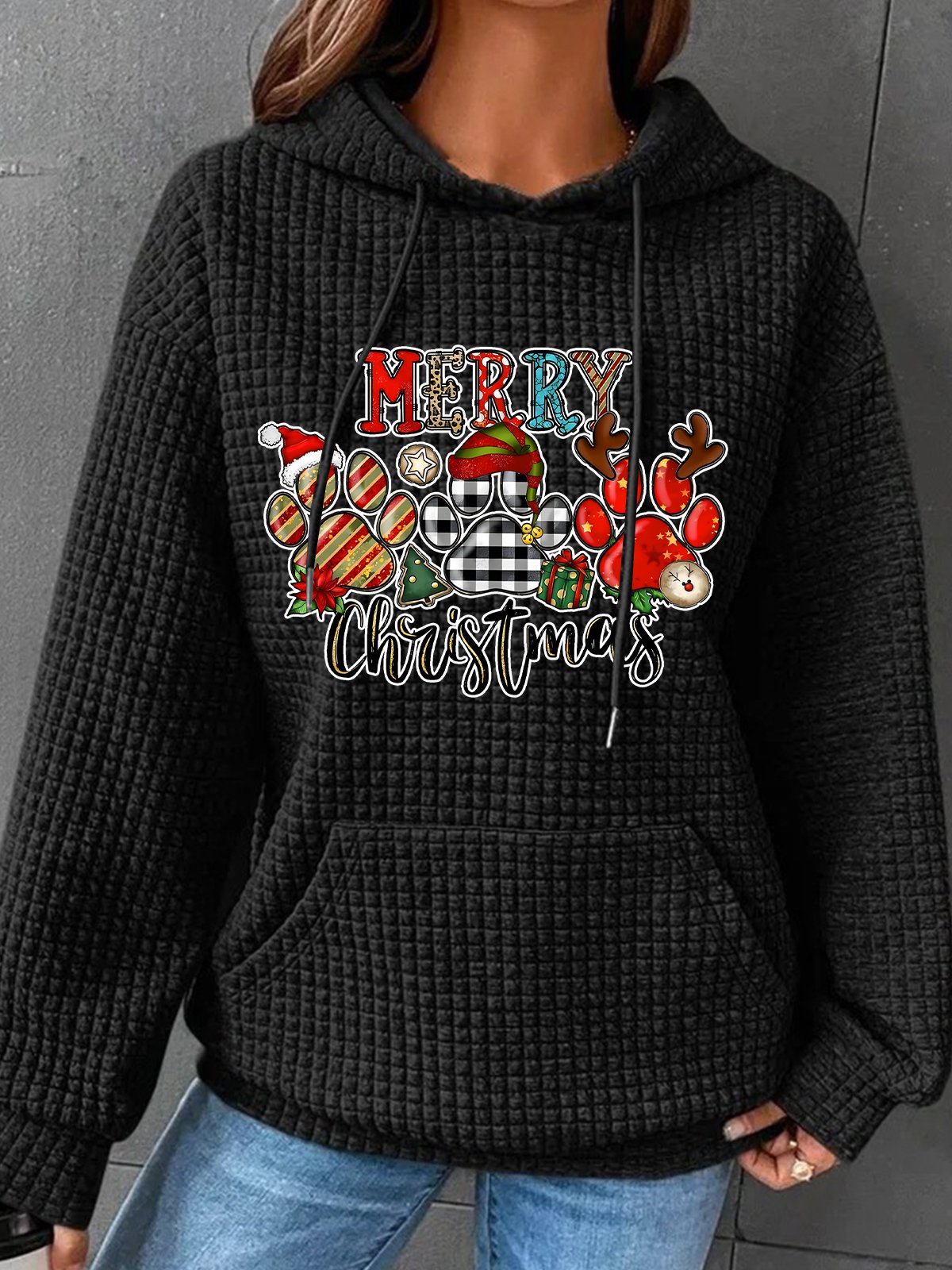 Christmas Dogs Paws Simple Loose Hoodie