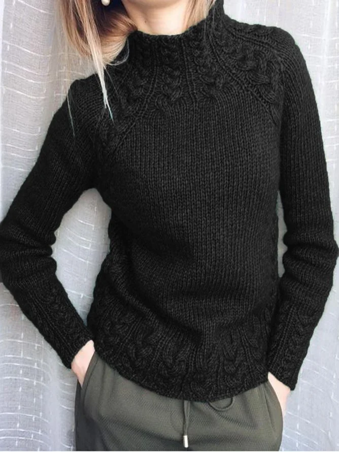 Plain Mock Neck Vintage Sweater