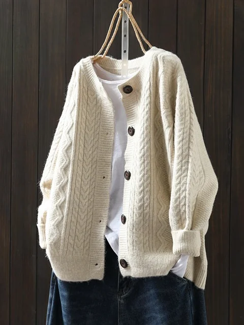 Women's Retro Artistic Loose Casual Button Cardigan Sweater