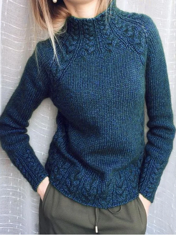 Plain Mock Neck Vintage Sweater