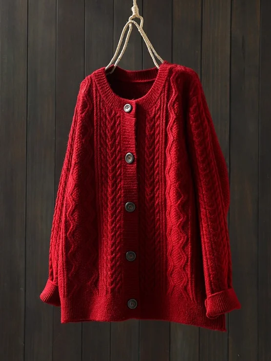 Women's Retro Artistic Loose Casual Button Cardigan Sweater