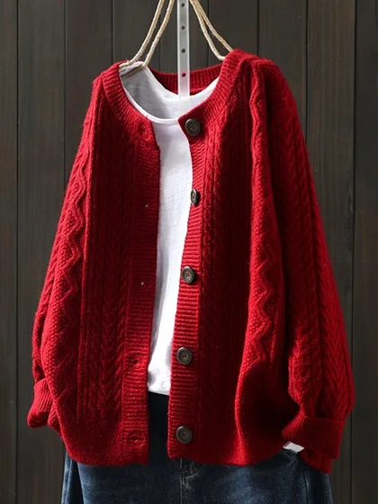 Women's Retro Artistic Loose Casual Button Cardigan Sweater