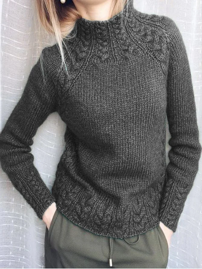 Plain Mock Neck Vintage Sweater