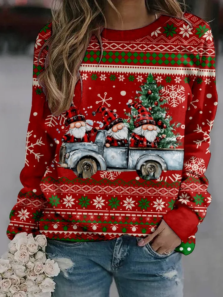 Santa Claus Christmas hat Gnome Crew Neck Casual Loose Sweatshirt