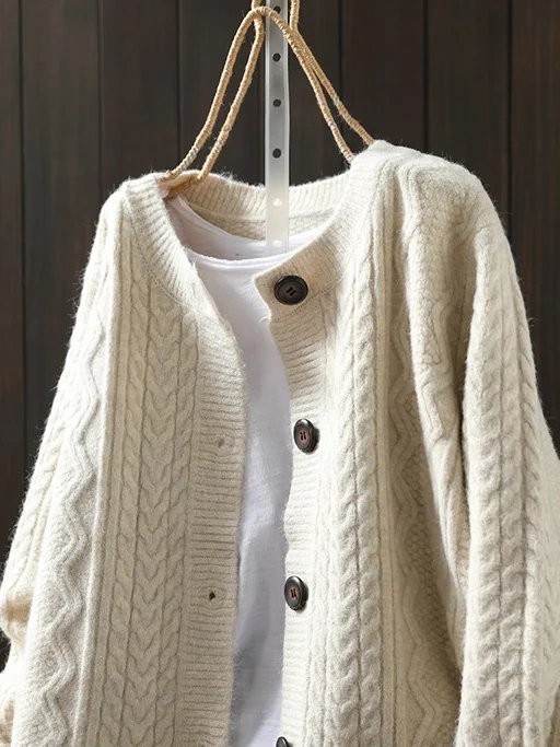 Women's Retro Artistic Loose Casual Button Cardigan Sweater