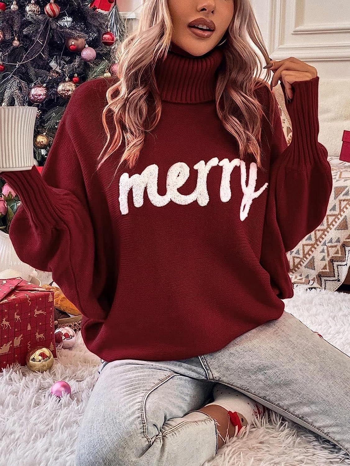 Casual Yarn/Wool Yarn Turtleneck Text Letters Sweater