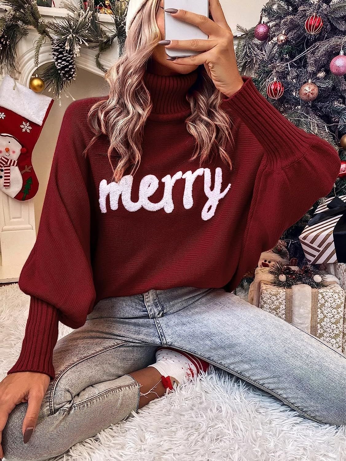 Casual Yarn/Wool Yarn Turtleneck Text Letters Sweater