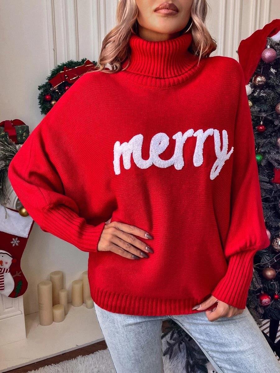 Casual Yarn/Wool Yarn Turtleneck Text Letters Sweater