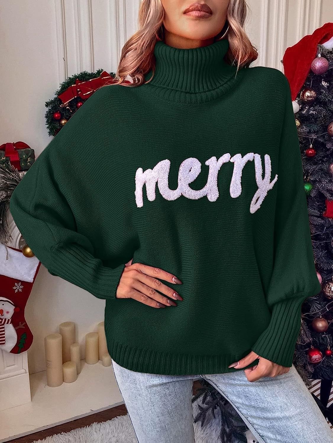 Casual Yarn/Wool Yarn Turtleneck Text Letters Sweater