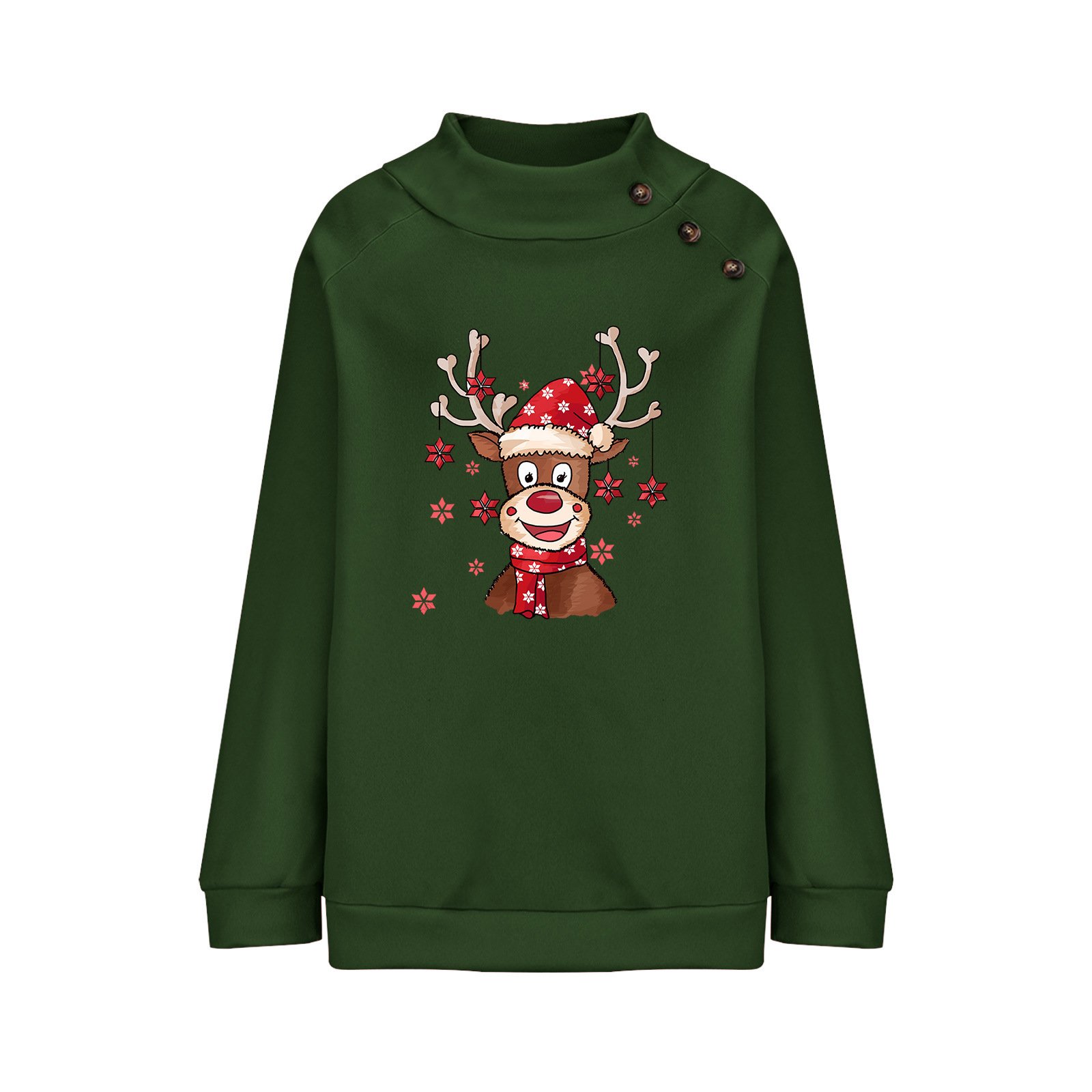 Christmas Elk Mock Neck Casual Loose Sweatshirt