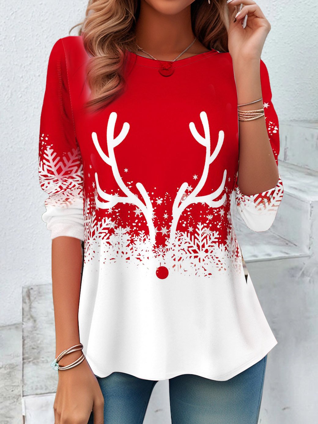 Christmas Elk Crew Neck T-Shirt