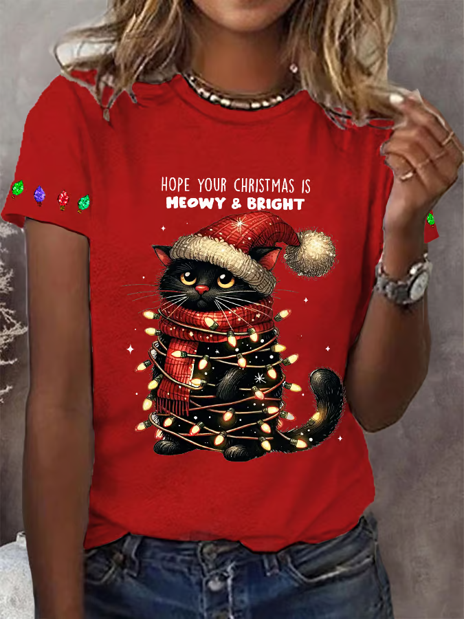 Women's Hope Your Christmas Is Meowy And Bright Casual T-Shirt