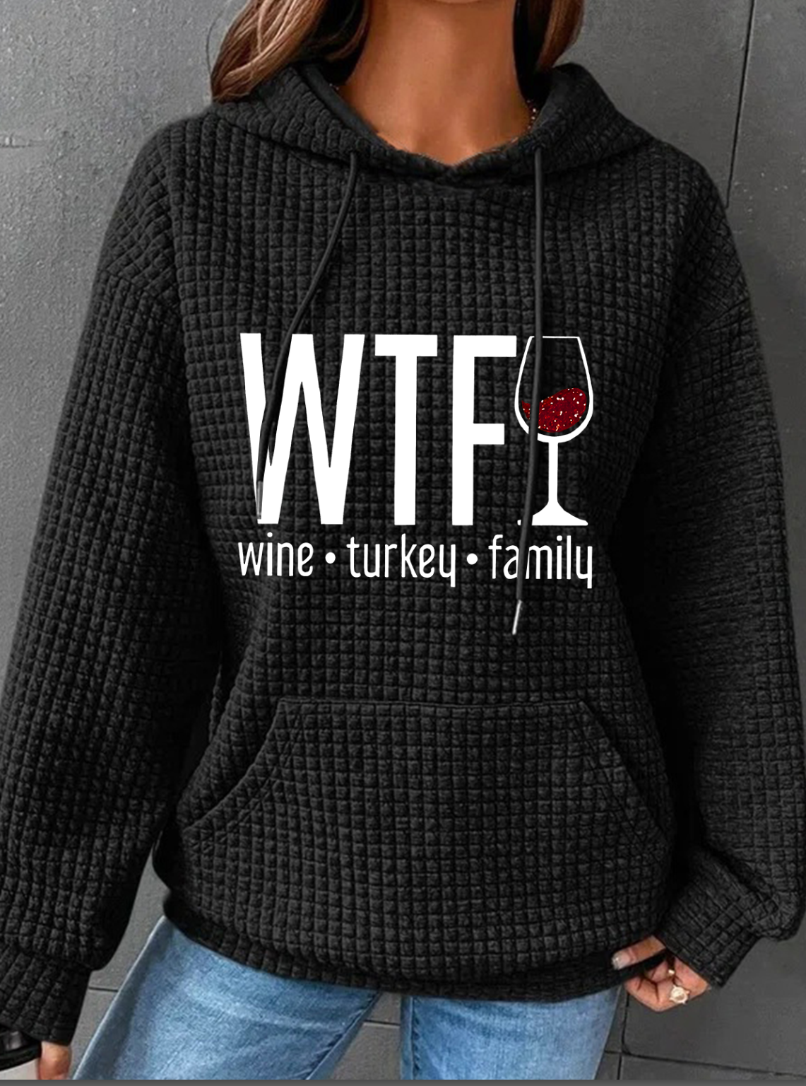 Womens WTF Vintage Turkey Family Print Casual Hoodie