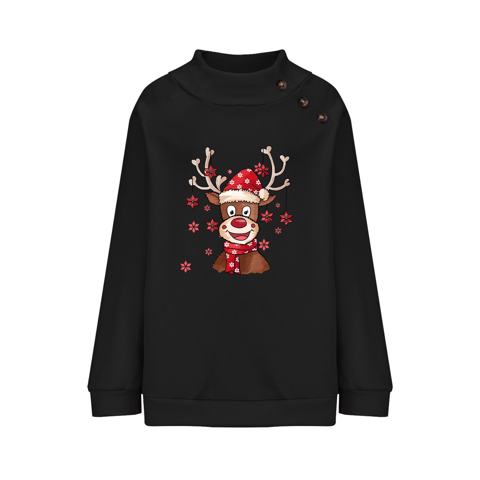 Christmas Elk Mock Neck Casual Loose Sweatshirt