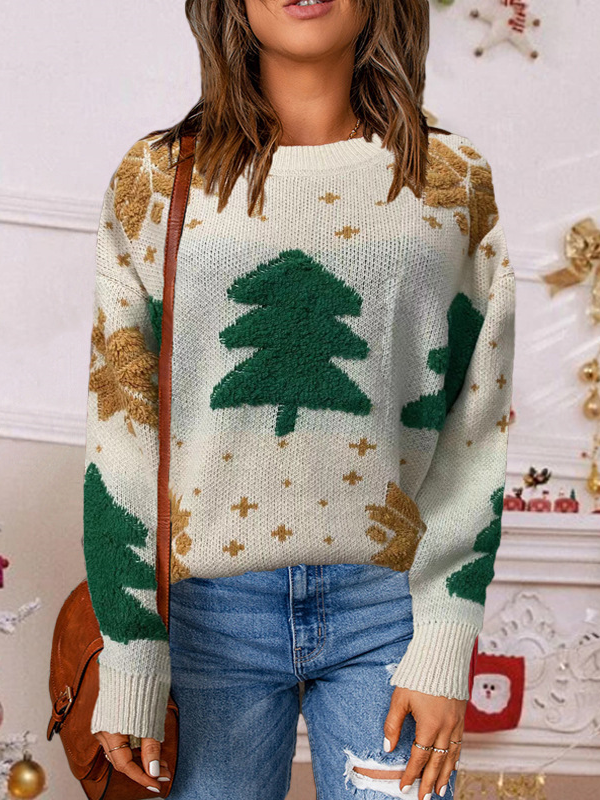 Casual Christmas Tree Loose Crew Neck Sweater