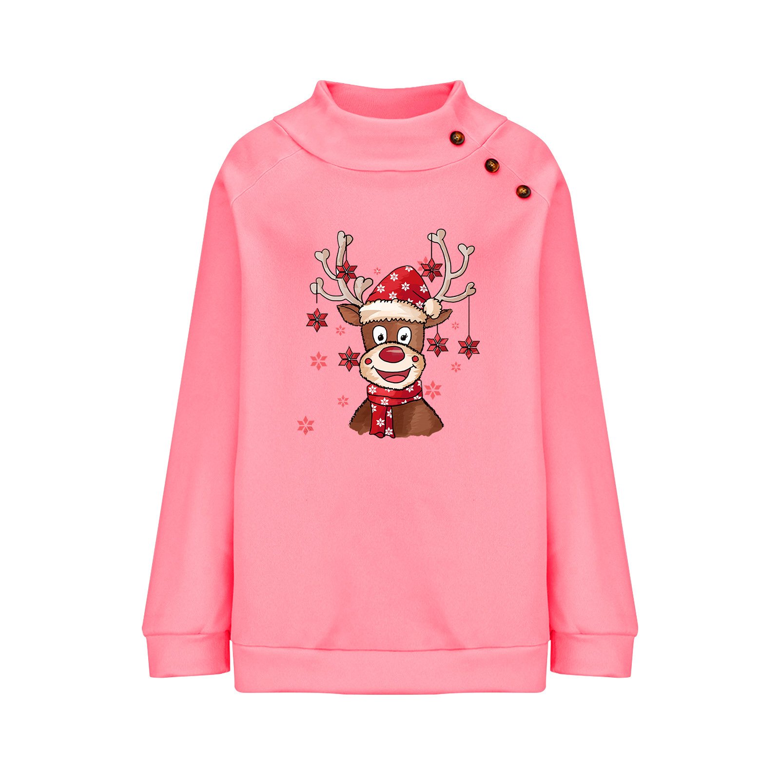 Christmas Elk Mock Neck Casual Loose Sweatshirt