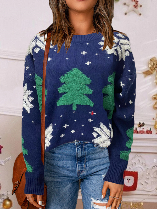 Casual Christmas Tree Loose Crew Neck Sweater