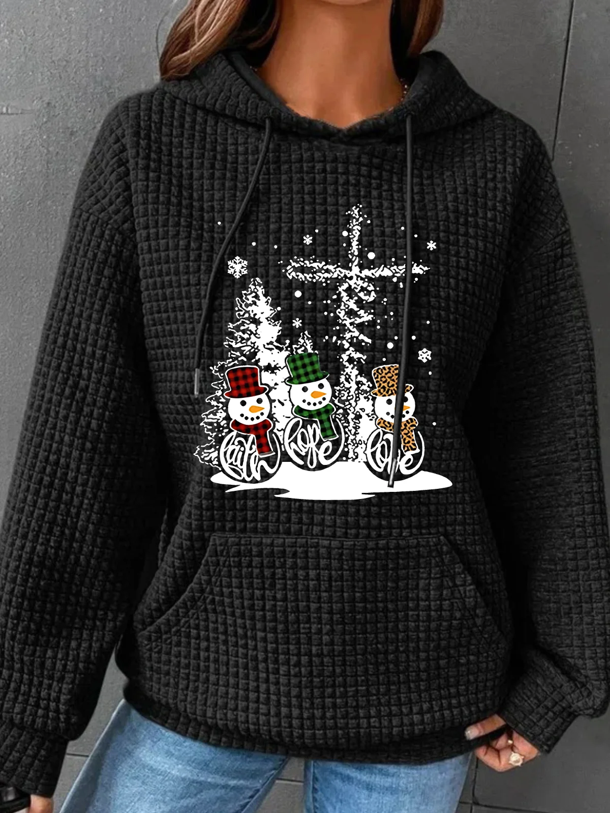 Christmas Print Simple Loose Hoodie