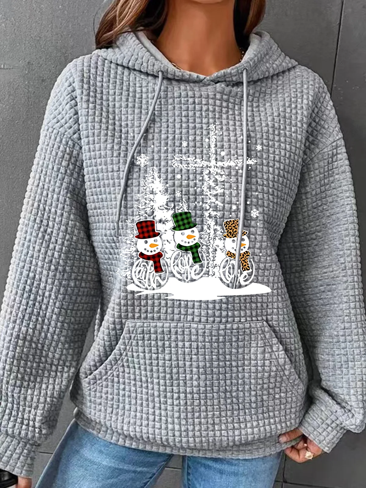 Christmas Print Simple Loose Hoodie