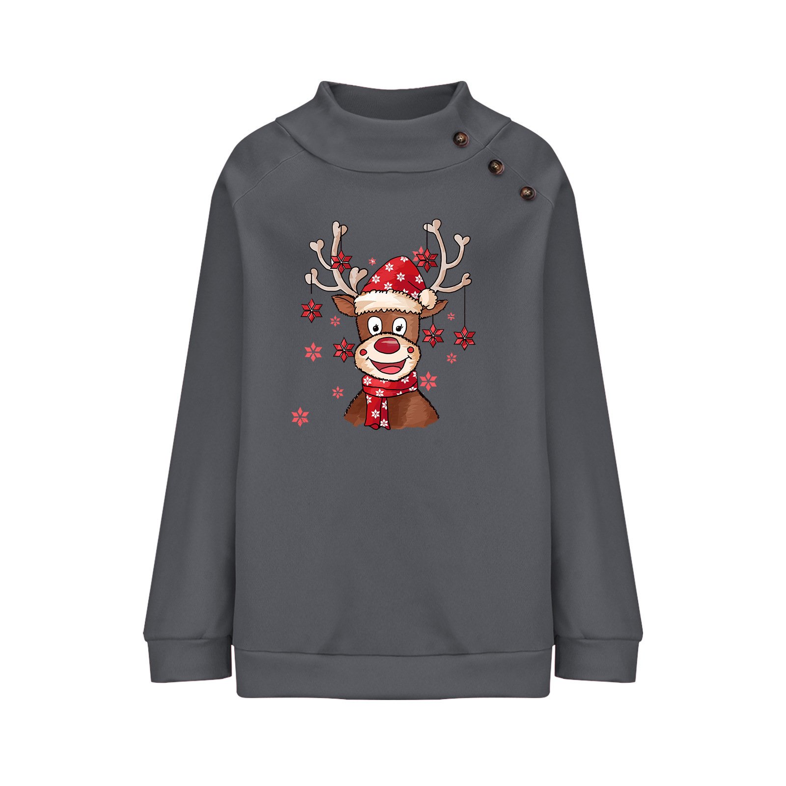 Christmas Elk Mock Neck Casual Loose Sweatshirt