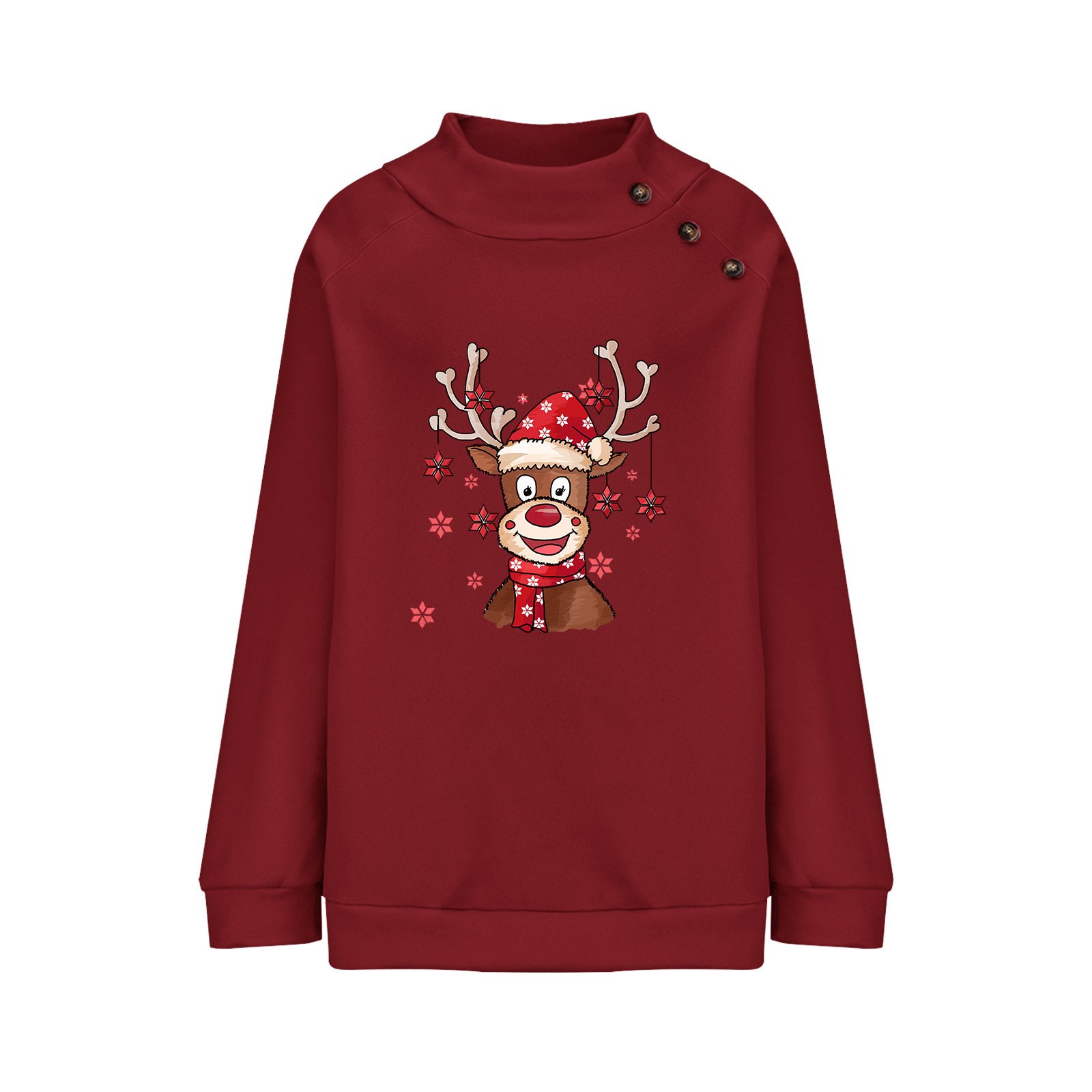 Christmas Elk Mock Neck Casual Loose Sweatshirt