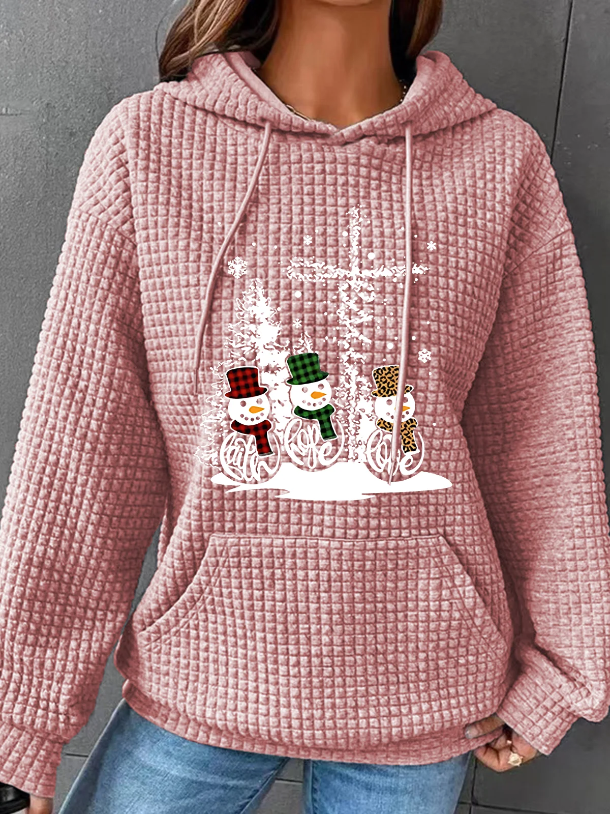 Christmas Print Simple Loose Hoodie