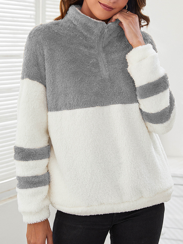 Color Block Shawl Collar Casual Sweatshirt