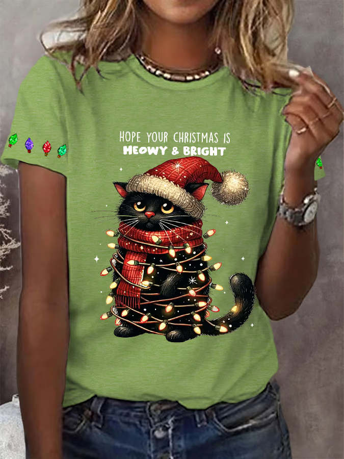 Women's Hope Your Christmas Is Meowy And Bright Casual T-Shirt