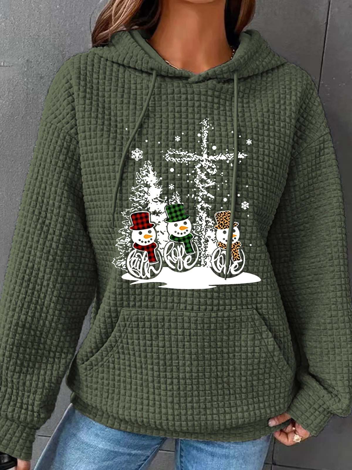 Christmas Print Simple Loose Hoodie