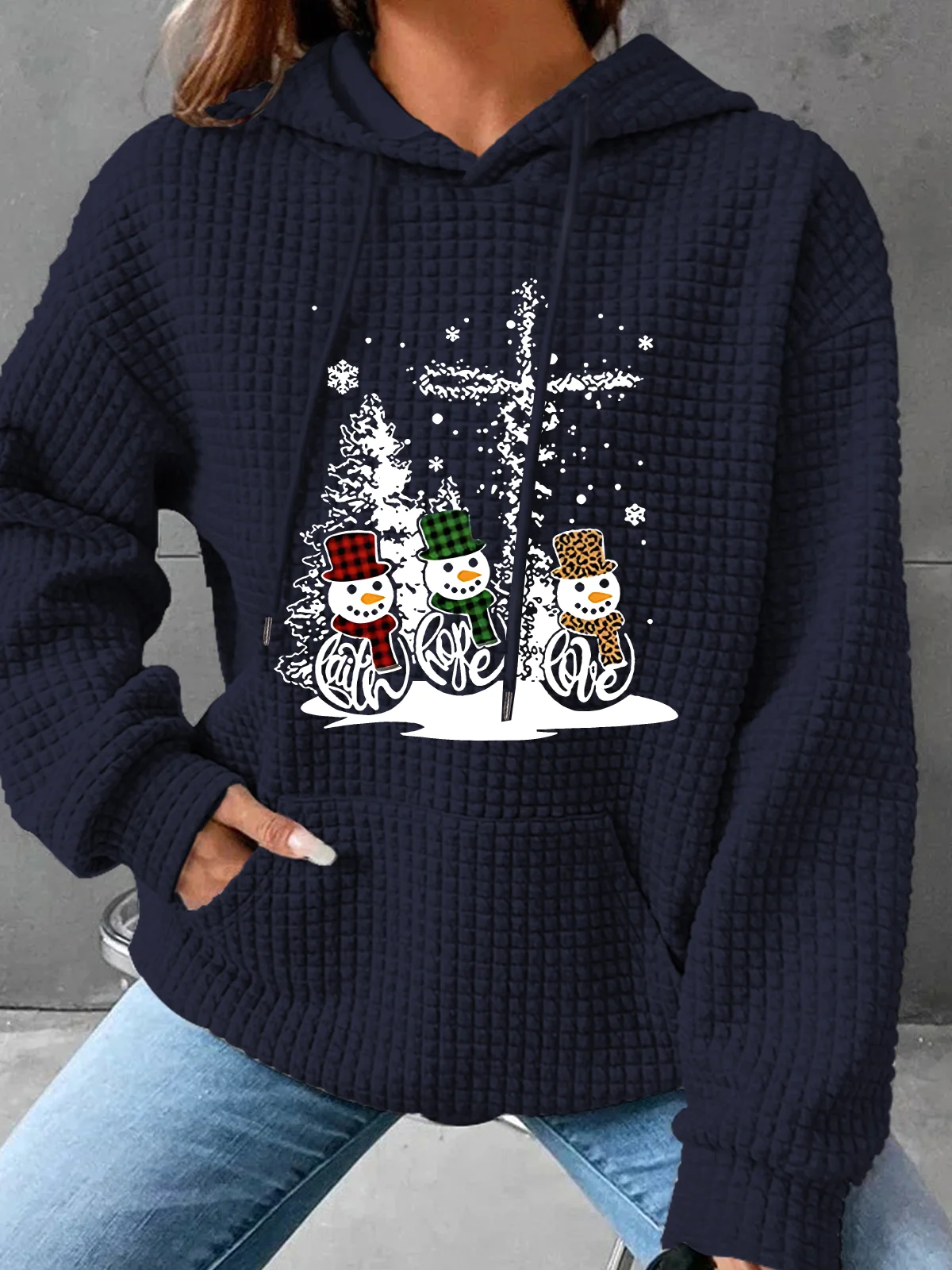 Christmas Print Simple Loose Hoodie