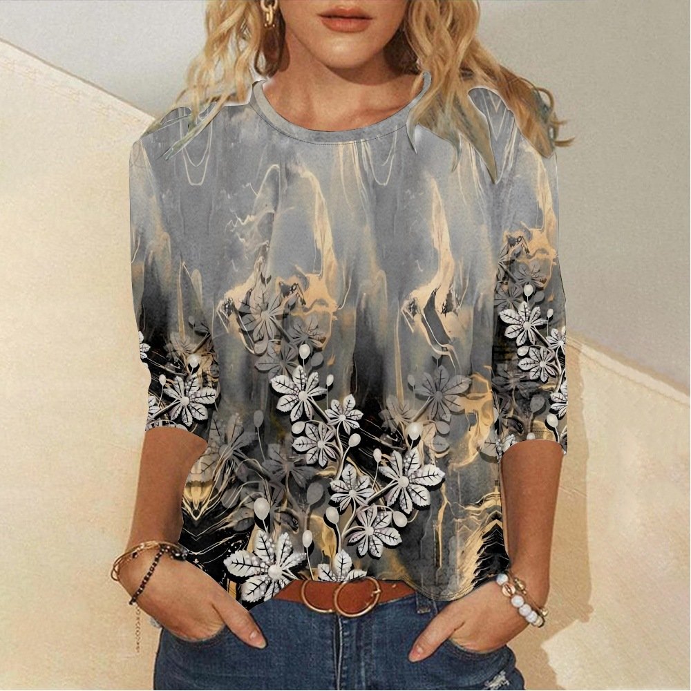 Casual Floral Loose Jersey T-Shirt
