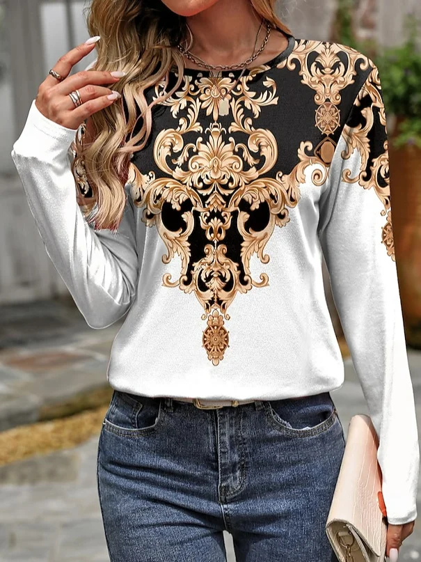 Ethnic Casual Round Neck T-Shirt