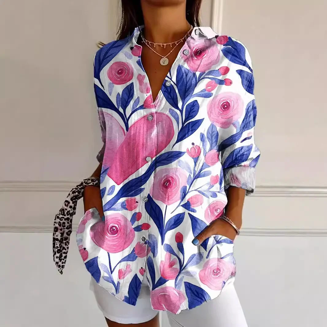 Women's Breast Cancer Awareness Print Casual Cotton Shirt