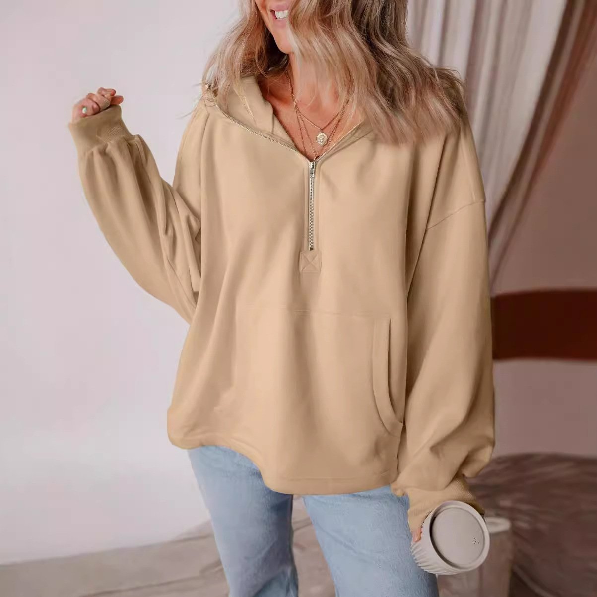 Hoodie Zipper Casual Loose Sweatshirt