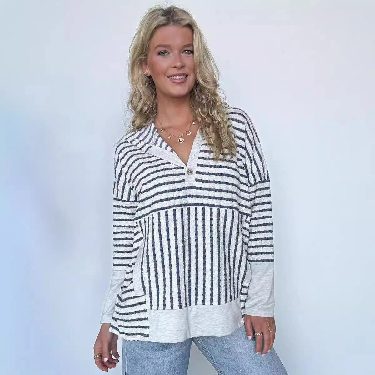 Casual Loose Hoodie Striped Hoodie