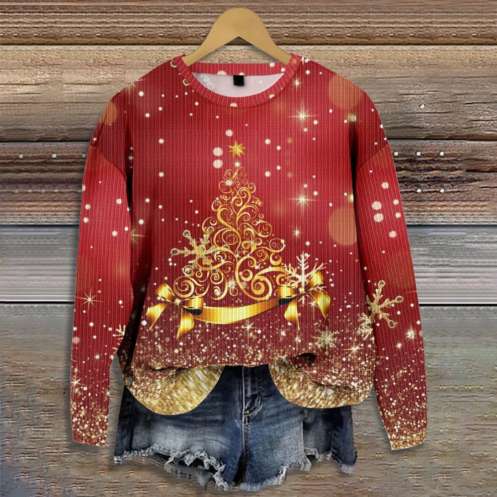 Christmas Casual Christmas Tree Crew Neck Sweater