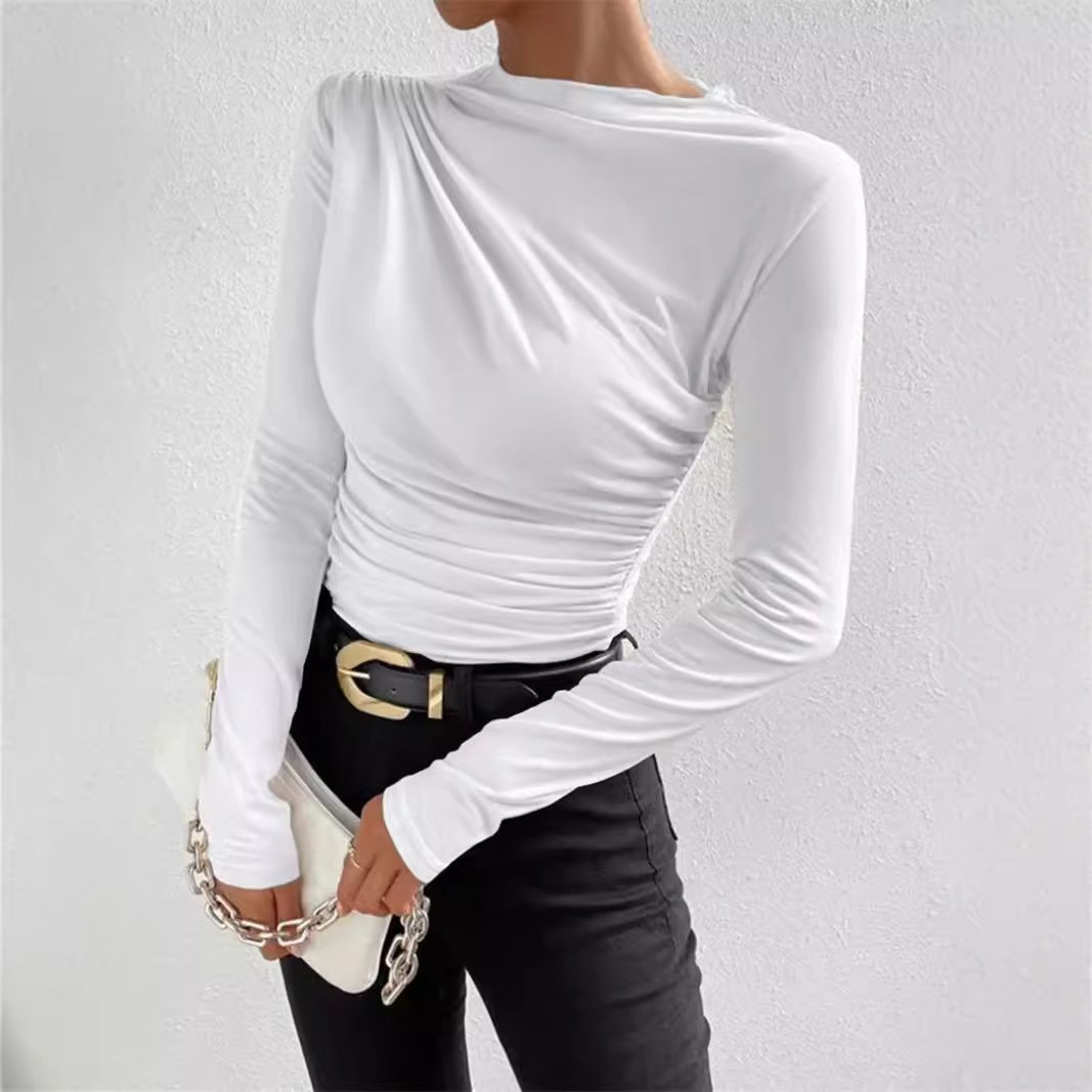 Women's Long Sleeve Blouse Spring/Fall Apricot Plain Crew Neck Daily Going Out Casual Top