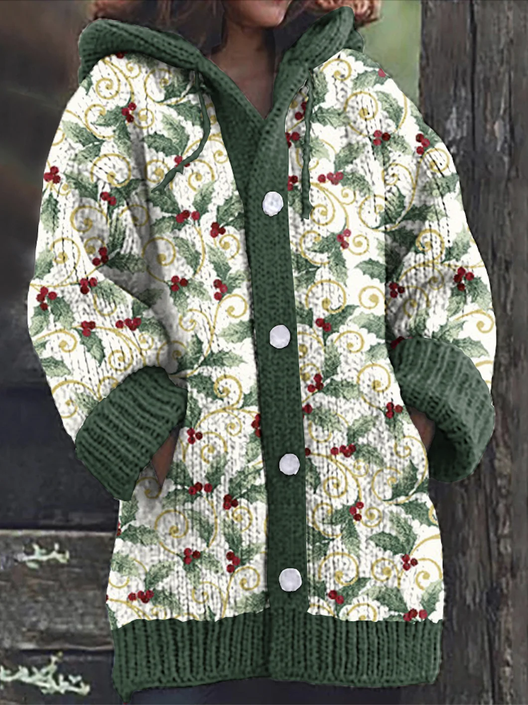 Wool/Knitting Regular Fit Floral Casual Cardigan