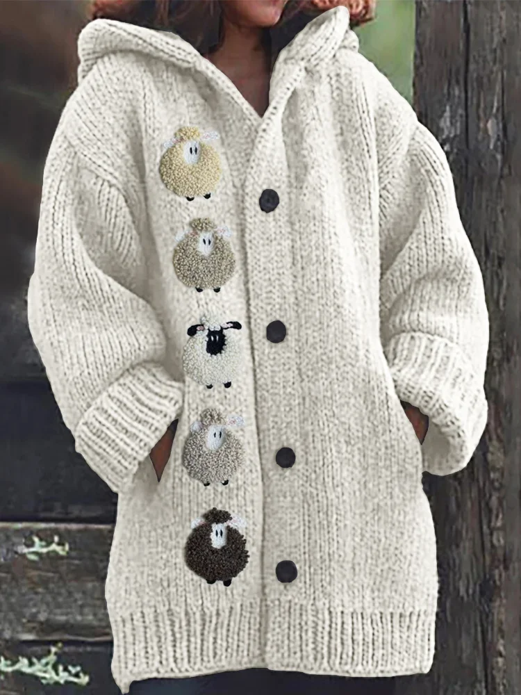 Colorful Sheep Fleece Cozy Hooded Cardigan